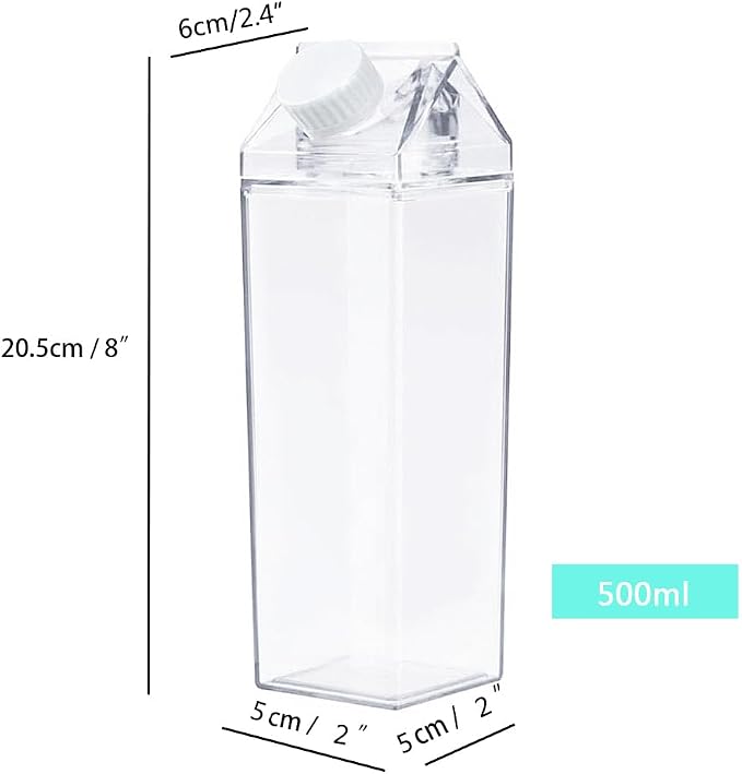 Jinberry 500ml/17Oz Cute Clear Milk Carton Water Bottle Portable Drinkware - Image 2