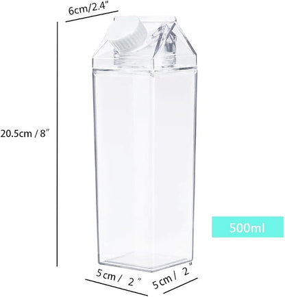 Jinberry 500ml/17Oz Cute Clear Milk Carton Water Bottle Portable Drinkware - Image 2