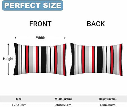 Vertical Lines Striped Pillow Covers 12 X 20 Black White Grey Red Watercolor - Image 2
