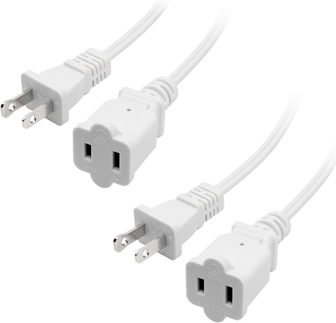 2Pack 2 Prong Extension Cord 5ft, Indoor Small and Slim Power Cable Male/Female by Yeatel
