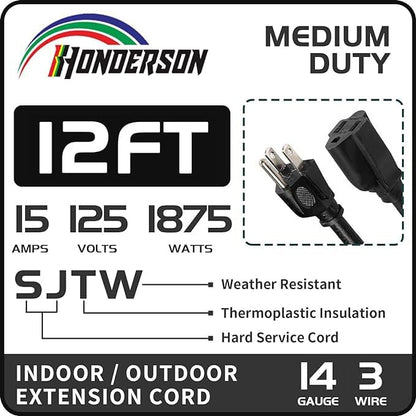 Indoor Outdoor Extension Cord Weatherproof, UL Certified, 14 Gauge 12FT Black 3 - Image 2