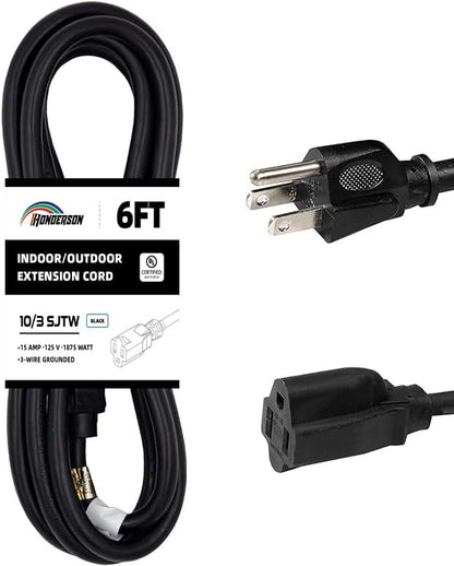 Indoor Outdoor Extension Cord Weatherproof, UL Certified, 10 Gauge 6FT Black 3 by HONDERSON