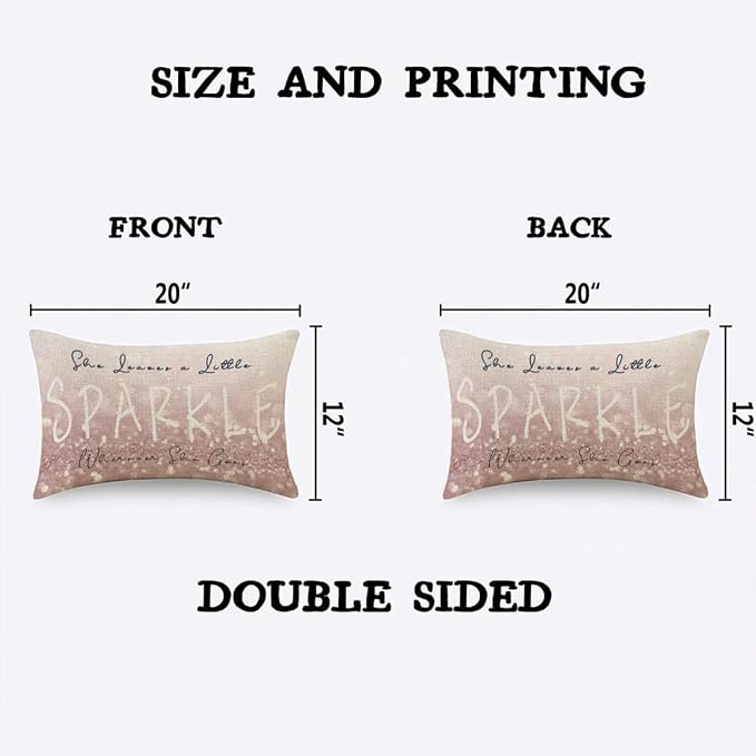TKS MITLAN Sparkle Pillow Covers 12x20 Inch Glitter Pink She Leaves A Little - Image 2