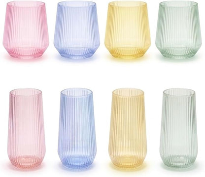 Oojami 48 Pack Ribbed Origami Ripple Plastic Glasses, 24 Stemless 9oz Champagne - Image 2