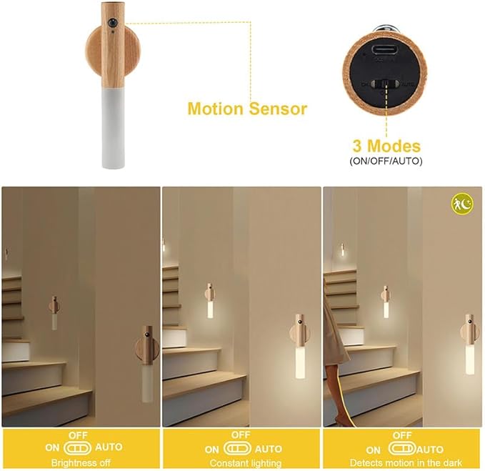 LANDGOO Wooden Motion Sensor Night Lights, Magnet Body Hallway Lamp, - Image 4
