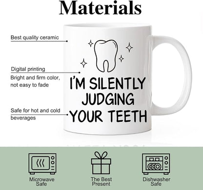 RZHV I'M Silently Judging Your Teeth Funny Coffee Mug, Thank You Birthday Gifts - Image 3