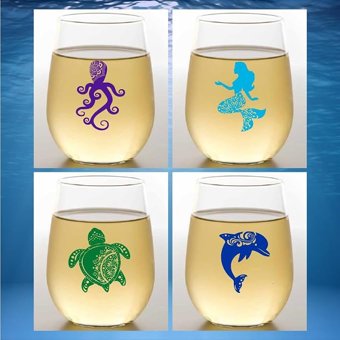 Wine-Oh! Set of 4 Shatterproof Designer 16 oz Plastic Wine Glasses MADE in the by Unknown