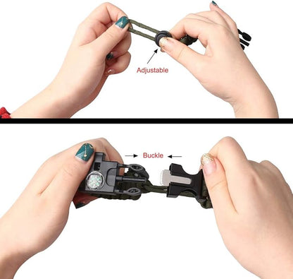 ZHIYE Survival Paracord Bracelet Flint Fire Starter Scraper Compass Wilderness - Image 5