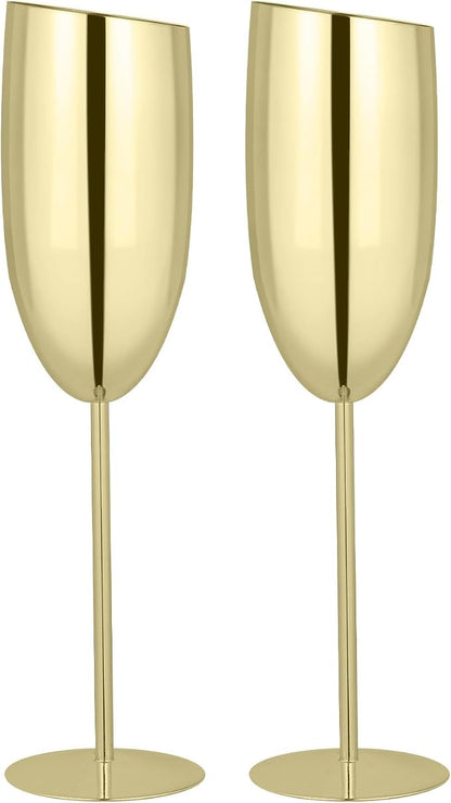 TJ Champagne Glasses Set of 2 Stainless Steel Champagne Flutes 8.5 oz by TJ