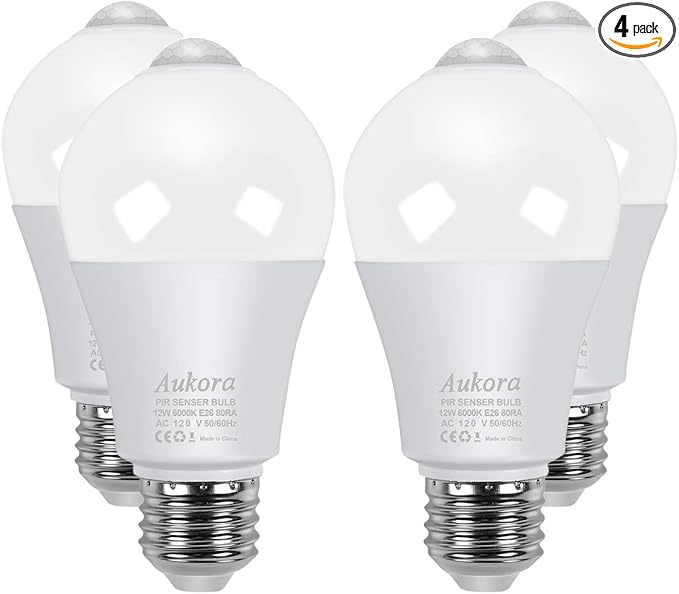 Aukora Motion Sensor Light Bulbs 4-Pack, 12W E26 Motion Activated Dusk to Dawn by AUKORA