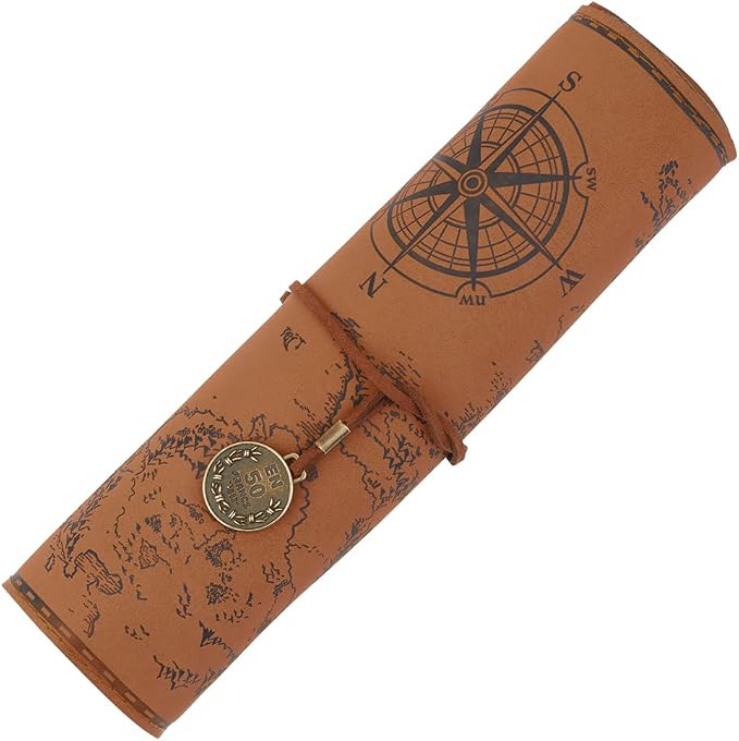 GORGECRAFT PU Leather Pencil Bag Strap Vintage Treasure Map Compass Cover by GORGECRAFT