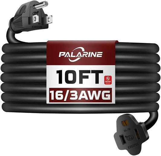 10ft Black Outdoor Extension Cord Waterproof, UL Listed, 16/3 SJTW Heavy Duty 3 by PALARINE