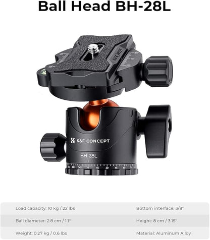 K&F Concept 73 inch /186cm Camera Tripod, Transverse Center Column Aluminium - Image 5