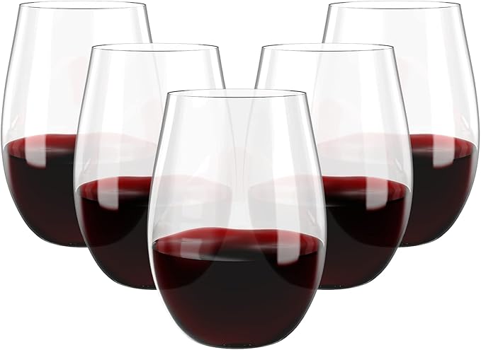 FOCUSLINE 20 Pack 16 Oz Plastic Wine Glasses, Stemless Plastic Wine Cups Heavy by FOCUSLINE