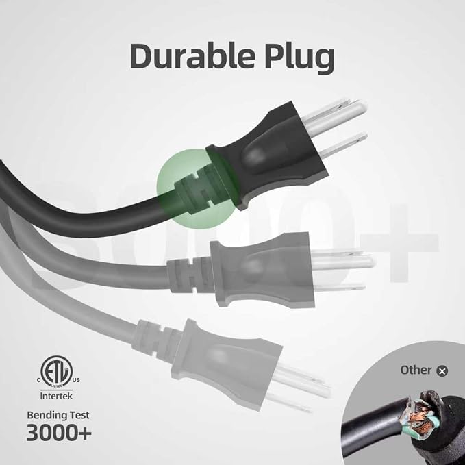 TiFFCOFiO Indoor Outdoor Extension Cord Waterproof, 60 Feet 3 Prong Power Cord - Image 3