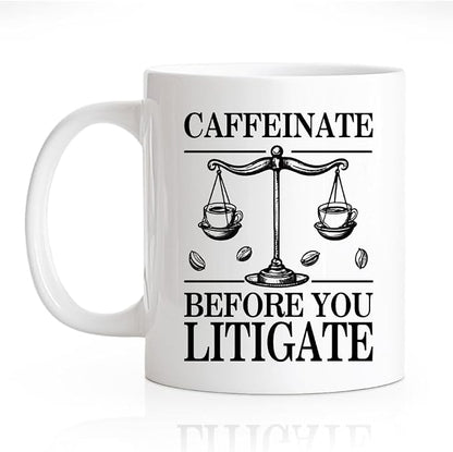 RZHV Caffeinate Before You Litigate 11 Oz Novelty Mug, Funny Coffee Bean by RZHV
