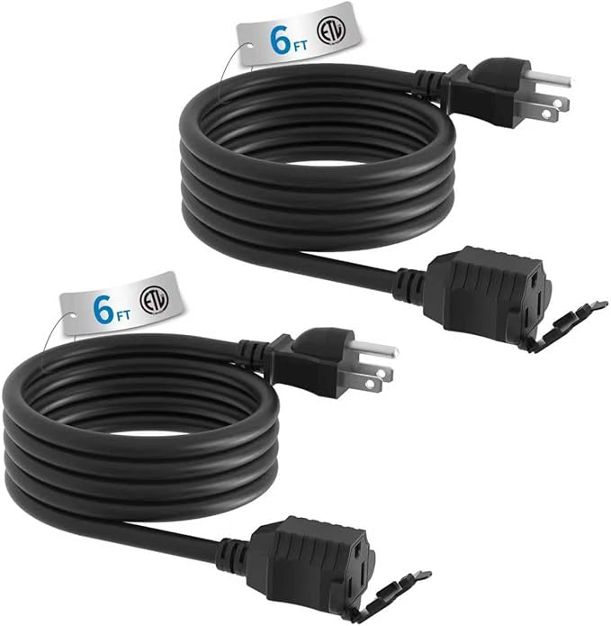 TiFFCOFiO Indoor Outdoor Extension Cord Waterproof, 6 Feet 3 Prong Power Cord by TiFFCOFiO