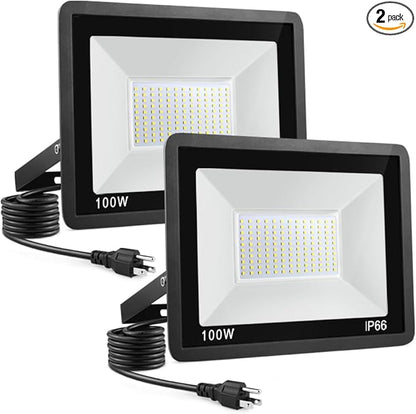 100W LED Flood Light Outdoor, IP66 Waterproof Outside Work Lights, 6500K by WuliFun