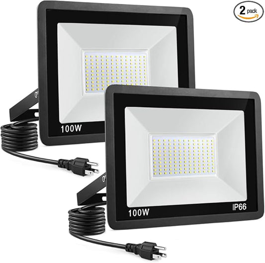 100W LED Flood Light Outdoor, IP66 Waterproof Outside Work Lights, 6500K by WuliFun