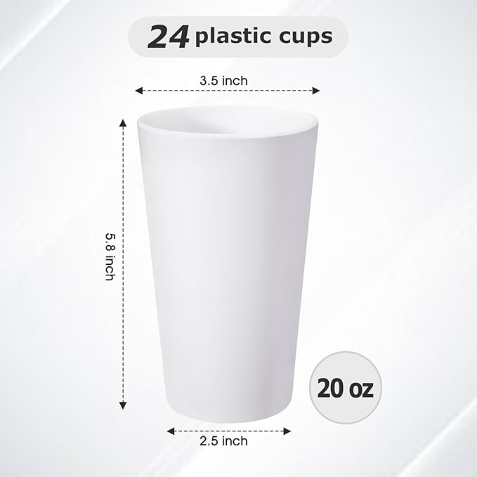 HEYCOME 24 Pcs Unbreakable Plastic Cups Set, 20 oz Reusable Plastic Cups - Image 2