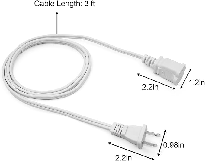 Short Extension Cord 3 Ft，2Pack Flat Plug Extension Cord 2 Prong, US - Image 5