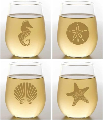 Set of 4 Shatterproof Designer 16 oz Plastic Wine Glasses MADE in the USA by Unknown