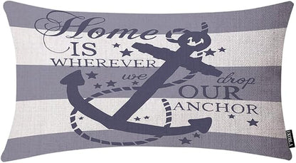 EKOBLA Nautical Pillow Covers Home is Wherever We Drop Our Anchor Waist Lumbar by EKOBLA