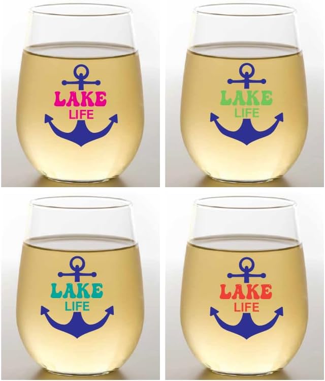 Set of 4 Shatterproof Designer 16 oz Plastic Wine Glasses MADE in the USA by Unknown