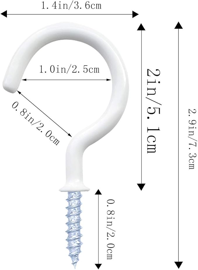 12 Pack Vinyl Coated Ceiling Hooks, Screw-in Mug Hooks - Image 3