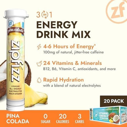 Zipfizz Daily Energy Drink Powder, Pina Colada, 20 Pack | 3-in-1 Sustained - Image 4