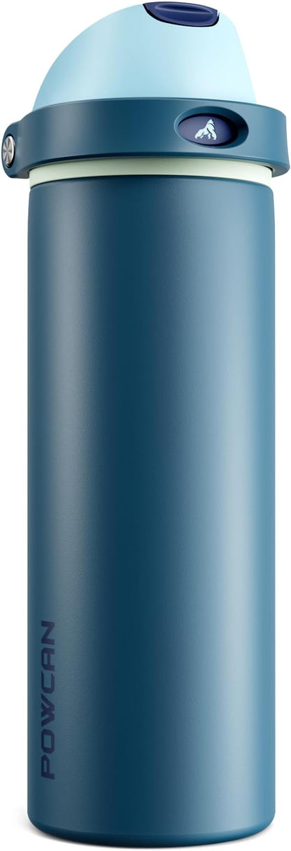 POWCAN 24 oz Insulated Stainless Water Bottle: 2-in-1 Push-Button Spout & by POWCAN
