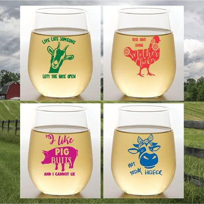 Wine-Oh! Set of 4 Shatterproof Designer 16 oz Plastic Wine Glasses MADE in the by Unknown