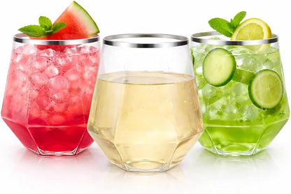 Oojami 40 Pack 12 oz Diamond Stemless Plastic Wine Glasses, Shatterproof by Oojami