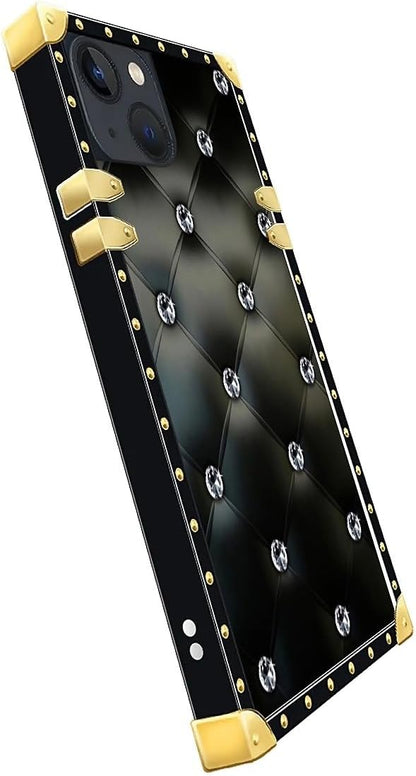 Compatible with iPhone 14 Case, Shiny Black Sofa Crystal Luxury Golden - Image 4
