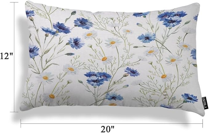 EKOBLA Watercolor Flowers Decorative Pillow Case Throw Pillow Covers Blue - Image 5