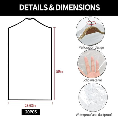 BEISHIDA 20PCS 60 Inch Plastic Garment Bag-Plastic Clear Dry Cleaner Laundry - Image 2