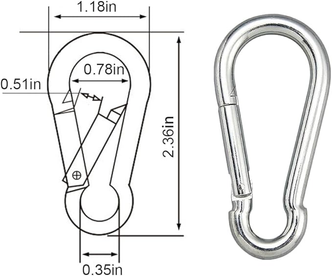 Carabiner Clip, Spring Snap Hook, Locking Carabiners Clips - Image 2