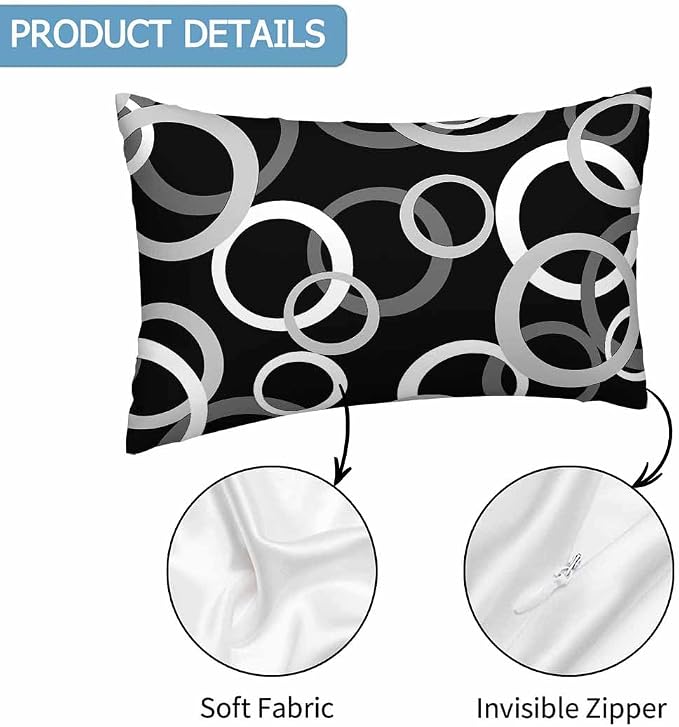 Abstract Geometric Circle 12 X 20 Pillow Covers Black White Decor Artwork Set - Image 3