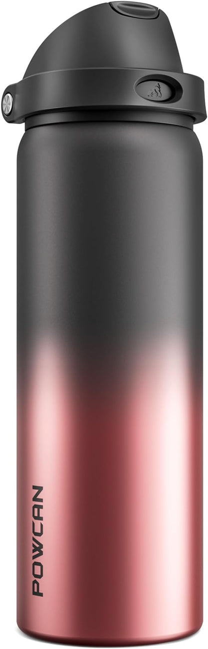 POWCAN 32 oz Stainless Steel Water Bottle: 2-in-1 Push-Button Spout & by POWCAN