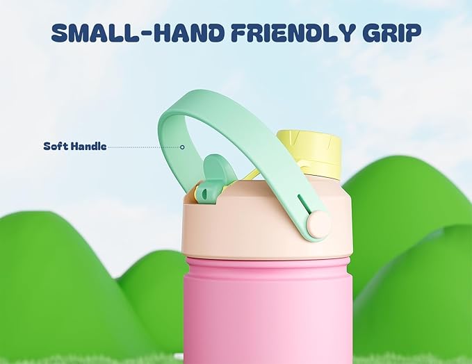 12 oz Kids Steel Water Bottle for School: 2-in-1 Straw Spout Lid, Cold 24H - Image 5