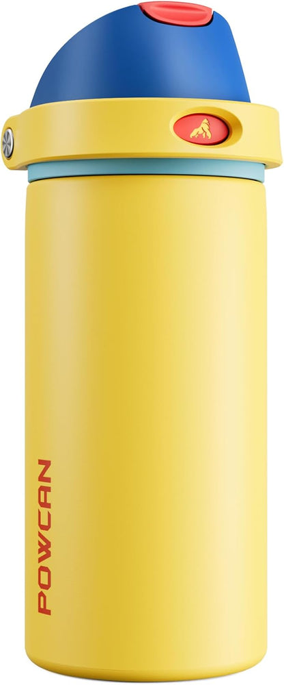 POWCAN 18 oz Stainless Steel Water Bottle: 2-in-1 Push-Button Spout & by POWCAN