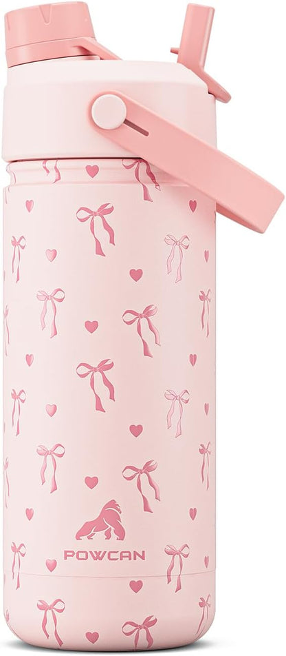 18 oz Insulated Water Bottle for Teens Girls: 2-in-1 Straw Spout Lid, Easy Carry by POWCAN