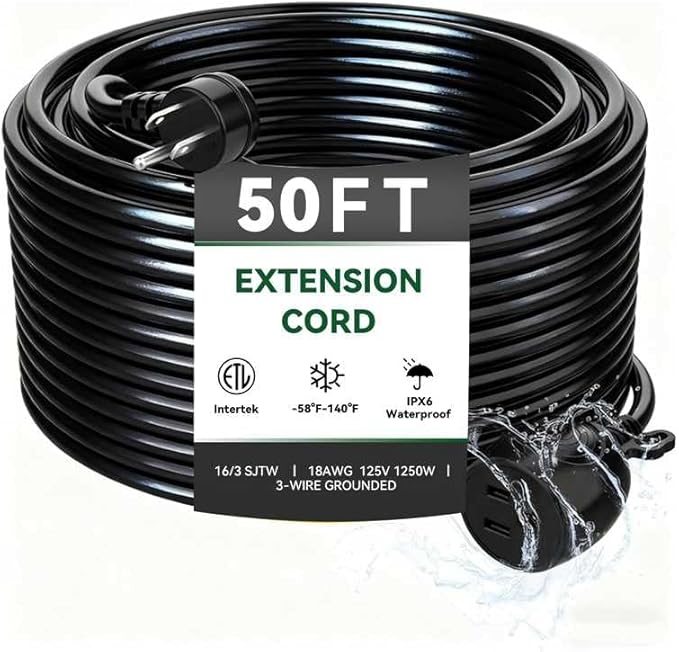 Blackcow Outdoor Power Extension Cord, 50 Ft, IPX6 Waterproof, Cold Weather & by Blackcow