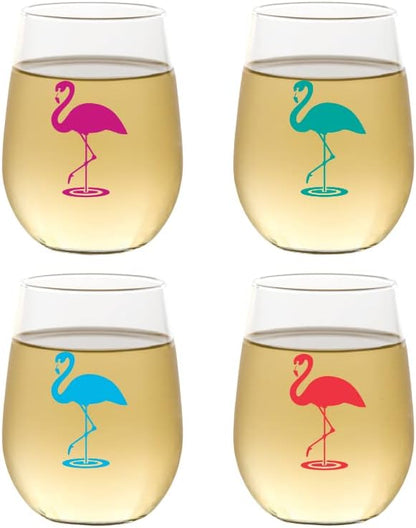 Wine-Oh! Set of 4 Shatterproof Designer 16 oz Plastic Wine Glasses MADE in the by Unknown