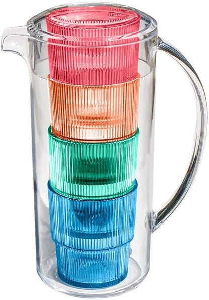 Fine Ribbed Glasses & Pitcher by Unknown