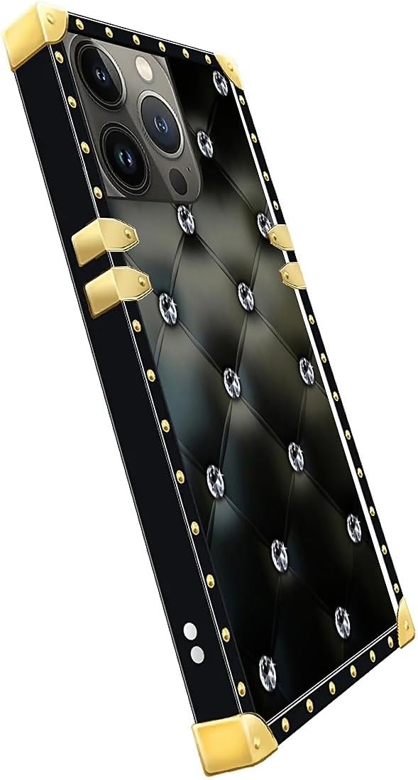 Compatible with iPhone 14 Pro Max Case, Shiny Black Sofa Crystal Luxury Golden - Image 4