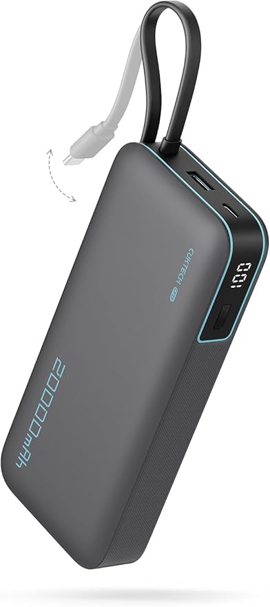 CUKTECH 45W Power Bank 20000mAh, Portable Travel Charger Built-in USB C Cable by CUKTECH