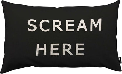 TKS MITLAN Scream Here Pillow Cover 12x20 inch Black White Phrase Pillows by TKS+MITLAN