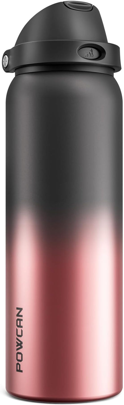 POWCAN 40 oz Stainless Steel Water Bottle: 2-in-1 Push-Button Spout & by POWCAN