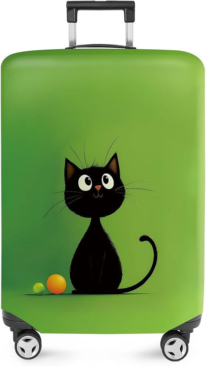 ANNA QUEEN Cute Black Cat Luggage Cover, Minimal Cartoon Suitcase Cover by ANNAQUEEN